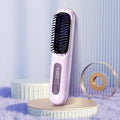 Portable Straightener Brush 2025 New Straight and Curly Dual-Purpose Curling Rod Mini Dual Purpose Curling Iron for Women (Purple)