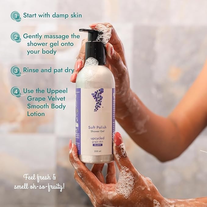JP Grape Skin Soft Polish Shower Gel 200 ml | Bio-Active - Upcycled Body Wash | Antioxidant-Rich Cleanser | Eco- Friendly - All Skin Types - Men &amp Women...