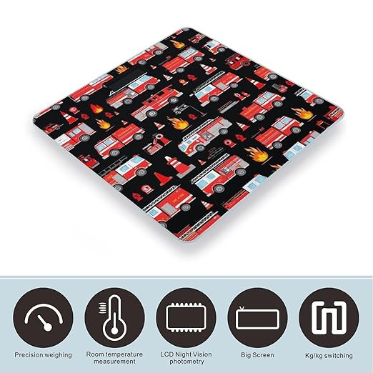 Men's Smart Scale for Body Weight Digital Bathroom Weighing Scale Automatic Switch Energy Saving Scale Red Fire Trucks Black