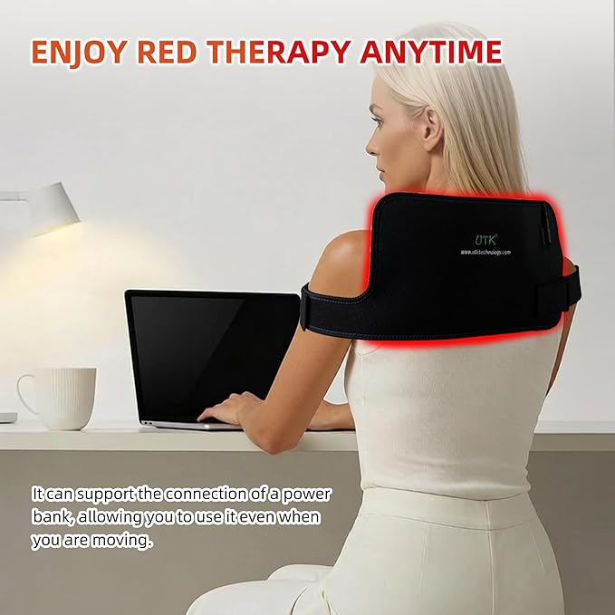 UTK Red &amp Blue Light Therapy Pad for Body 3-in-1 LED Bead Light Therapy Belt with Timer Remote Control 470nm Blue Light &amp 660nm Red Light &amp 850nm Infrared Light Therapy for Back Waist Sh