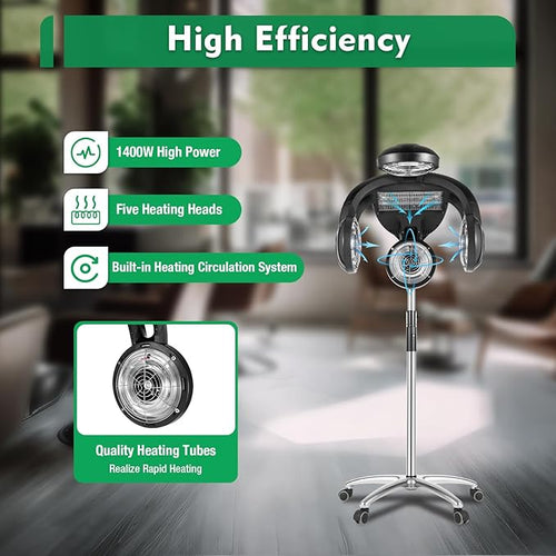 1400W Professional Hair Dryer with LCD DisplayPortable Standing Salon Hair Dryer Accelerator Beauty Salon Barber Shop Spa Perm Hair Color ProcessorAdjustable Temperature and Time