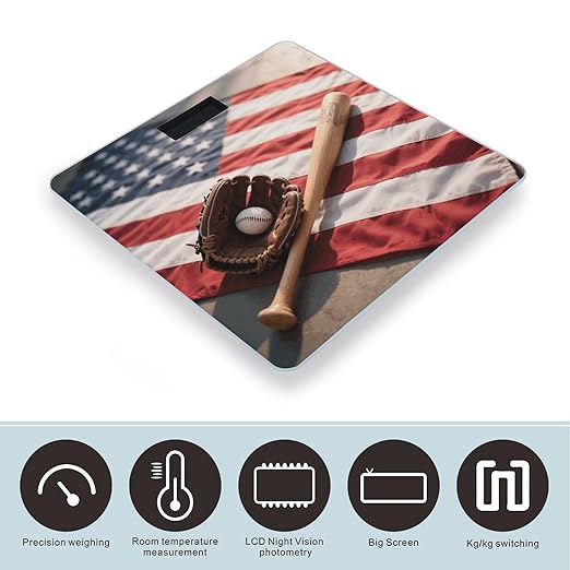 Baseball Glove and Bat Weight Scale Cute Bathroom Scale for Body Highly Accurate Digital Weighing Machine for People Compact LCD Display Scales with Sturdy Toughened Glass Scales