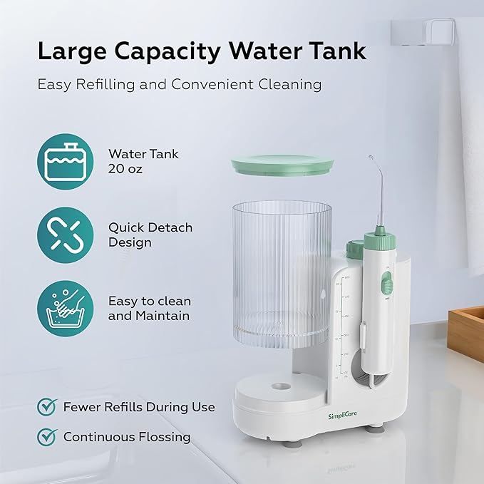 Pro Countertop Oral Irrigator Water Dental Flosser | 10 Pressure Levels 21–160 PSI 20.3 oz Large Tank Complete 8-Tip System for Braces Implants &amp Gum Care BPA-Free (FC1761-W)