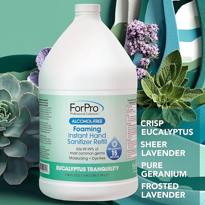 ForPro Alcohol-Free Foaming Instant Hand Sanitizer Moisturizing Dye-Free Formula Eucalyptus Tranquility Scent 1 Gallon (128 fl oz) Refill