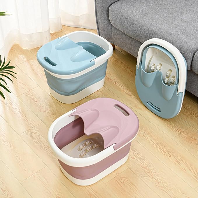 Foot Soaking Bucket Collapsible Massage Function PP Foot Bath Tub for Home (Blue)