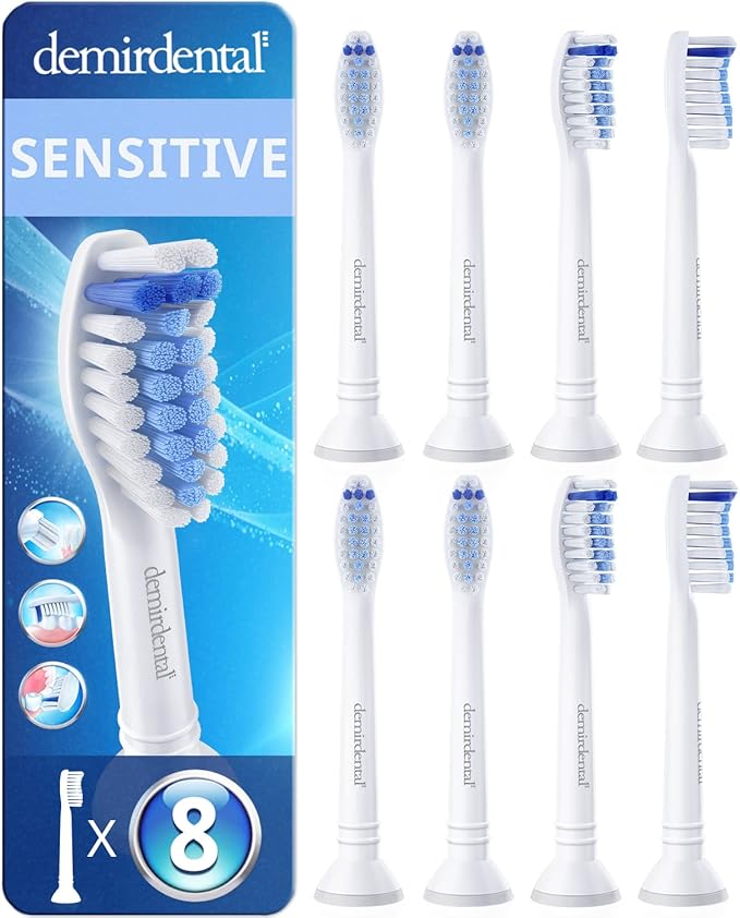 demirdental Toothbrush Heads Sensitive Compatible with Philips Sonicare Toothbrush Heads - Soft Replacement Heads for Sensitive Gums and Teeth - Gentle Brush Heads - White 8 Pack