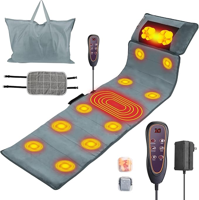 Full Body Massage Mat with Heat Multifunctional Massage PadNeck Back Massager Full Body Relaxation Seat Chair Pad with 10 Vibration Motors Timer for Indoor Bed Sofa Chair Anti-Slip Bottom