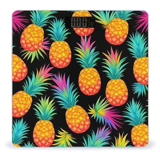 Digital Bathroom Weighing Scale Energy Saving Scale Smart Scale for Body Weight Watercolor Pineapple Tropical Palm Leaves