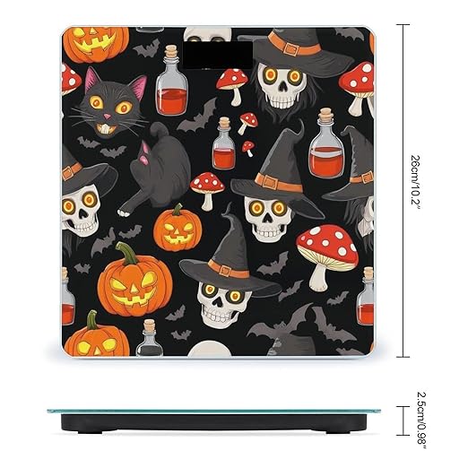 Energy Saving Scale Bathroom Weighing Scale Smart Scale for Body Weight Digital Halloween Gothic Witch Black Cat Bat Pumpkin Skull Mushroom