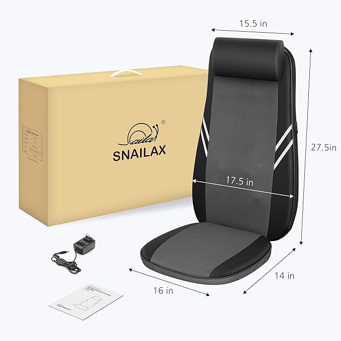 Snailax Back Massager with HeatShiatsu Massage Seat Cushion8 Flexible Nodes Massage for Full Back Massage Chair PadChair Massager for OfficeHome Use