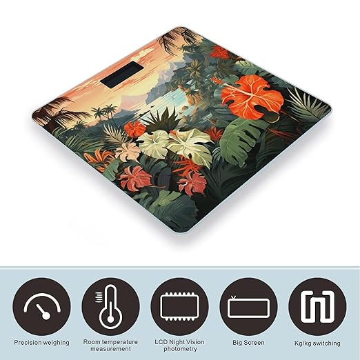 Summer Hawaiian Scale for Body Weight Anti-Slip Digital Bathroom Scale Sturdy Toughened Glass Weighing Scales High Precision Safe Rounded Corners Smart Scales