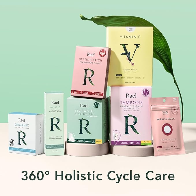 Rael Orgainic Cotton Feminine Care Trio - Regular Pads for Women (56 Count) &amp BPA-Free Slim Applicator Tampons Multipack (Regular &amp Super 40 Count) &amp Regular Panty Liners for Women (44 Co
