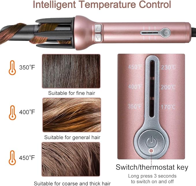 360 Rotating Ceramic Curling Wand with Automatic Spin - 1.1 Professional Spiral Beach Waver Iron for Long Hair (Mothers Day Gifts)