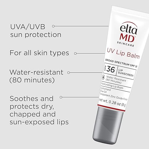 EltaMD UV Lip Balm SPF SunscreenSunscreen Lip Balm with SPF 30+Protects Dry Cracked LipsTransparent Zinc Oxide0.28 Tube(Pack of 2)