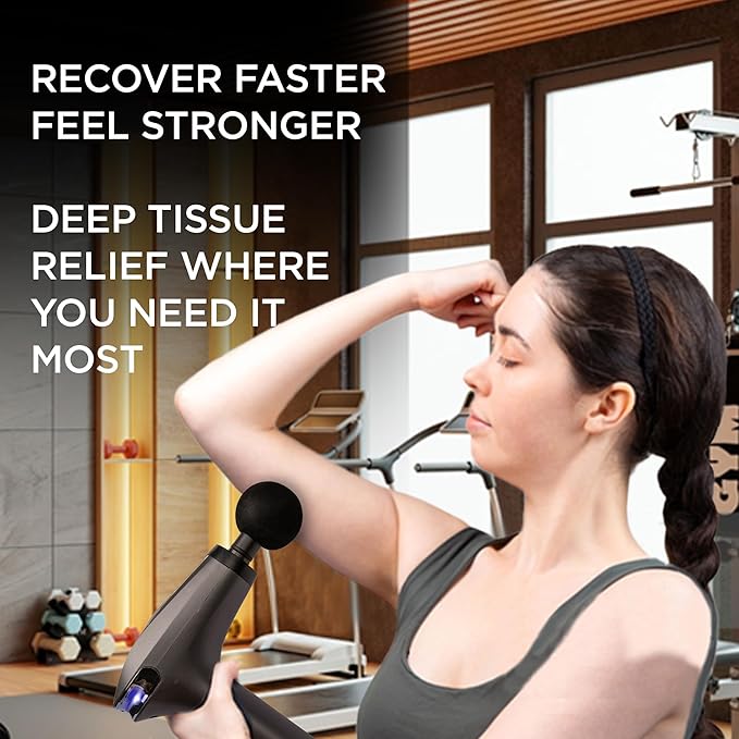 Massage Gun Deep Tissue | Percussion Massager for Back and Neck Pain Relief | Portable Handheld Muscle Massage Guns | Travel-Friendly Carry Case | Rechargable Extended Ergonomic Handle