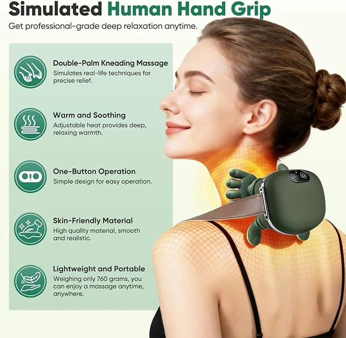 4D Wireless Massager with Hands – Shiatsu Deep Tissue Relief with Heat 2026 New Neck Massage Deep Tissue Shiatsu Neck and Shoulder Massager Masajeador de Espalda y Cuello Three Massage Modes