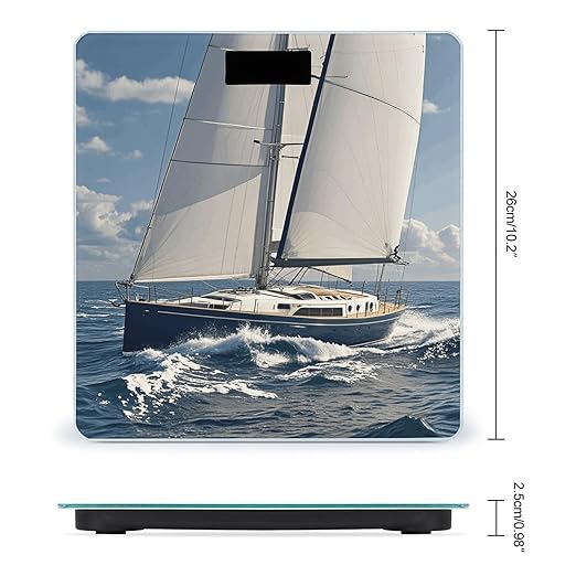 Nautical Sailboat Digital Bathroom Scale for Body Weight Weighing Scale with Backlit LCD Display High Precision Measurements &amp Measures Weight Up to 180kg