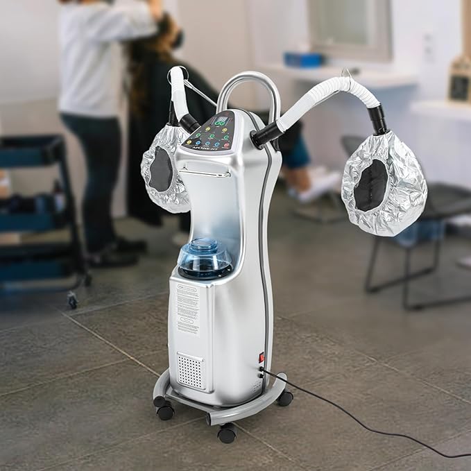 Professional 7 in 1 Hair Steamer Freestanding Salon Dryer Machine 110V Orbiting Rollerball Color Processor with Rolling Base Floor Hooded Oil Treatment Perming Machine for Salon SPA