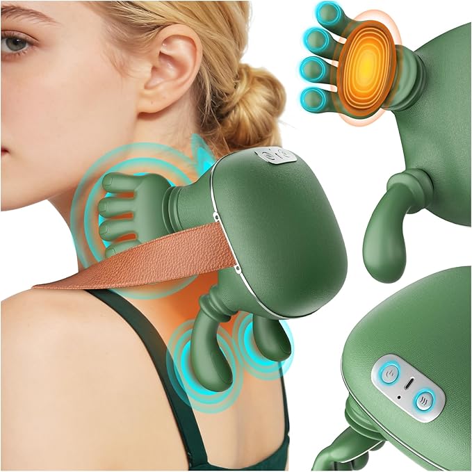 Neck Massager Neck and Back Massager with Heat &amp 4D Kneading Shiatsu Deep Tissue Wireless Massager for Shoulder Cervical Pain Relief Portable Rechargeable for Home Office (Green)