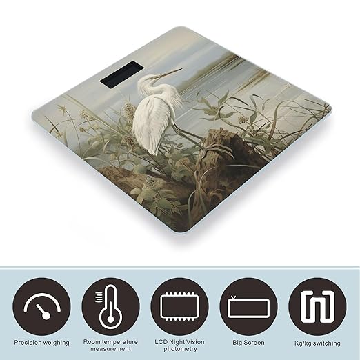 Swamp Egret Weight Scale Large Bathroom Scales Digital Weight with Bright LED Display Non Slip Automatic Weighing Scale Fashion Weighing Machine for Body