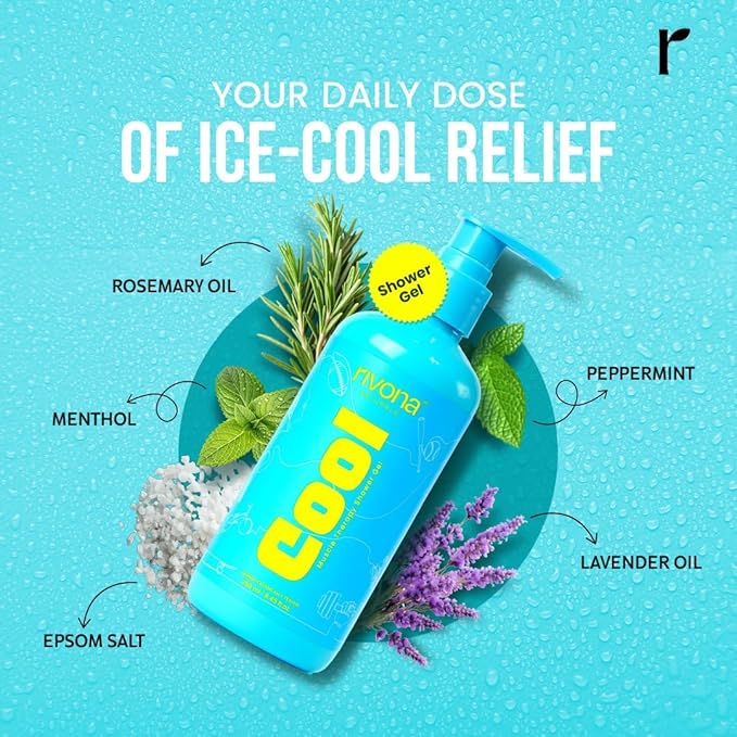 Cool Epsom Muscle Therapy Body Wash with Magnesium (Epsom Salt) Menthol &amp Rosemary Oil | Instant Muscle Recovery Skin Relaxation | Refreshing Scent | 8.81OZ Shower Gel