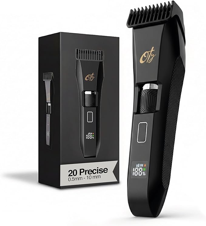 Oty Beard Trimmer for Men Adjustable - Waterproof Cordless Hair Clippers with 20-Length Dial Stainless Steel Blades LED Display &amp Travel Lock - Rechargeable Grooming Kit – Ideal Gift for Men