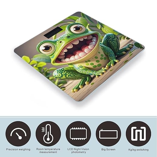 Frog with Mouth Open Cartoon Bathroom Scale for Body Weight Bathroom Weighing Scales with Back Lit LED Display Sturdy Tempered Glass Body Weight Bathroom Scale 400lb Weighing