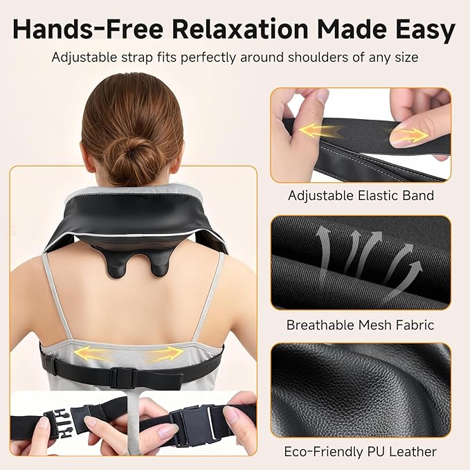 Neck Massager for Pain Relief Deep Tissue Kneading Shiatsu Neck and Shoulder Massager with HeatCordless Massager for Back and Shoulder Pain Gifts for Women Men Home Office Christmas