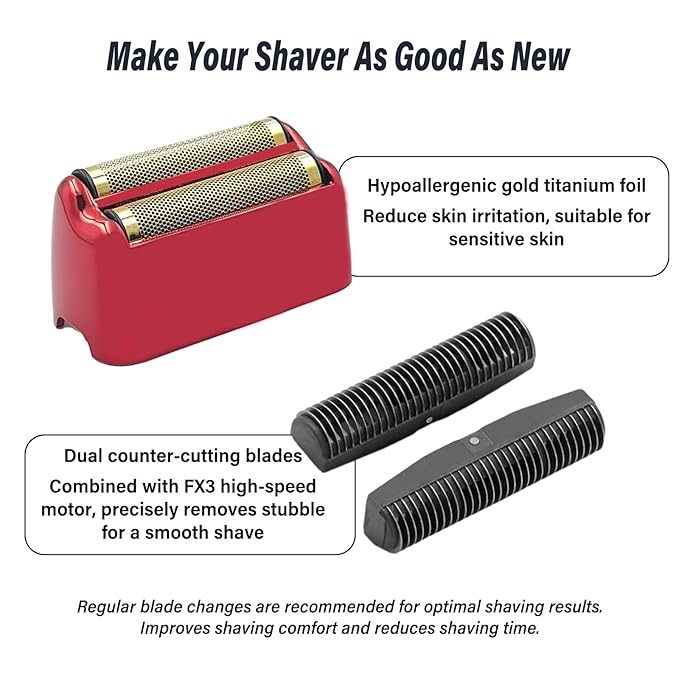 Compatible with BaByliss Pro FX3 Foil Shaver Replacement Head Pro Shaver Rplacement Foil Red Compatible with BaBylisspro FX3 Professional High Speed Foil Shaver Top FXX3RF Blade Parts with 2 Cutters