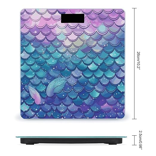 Water Lily Mermaid Scales Scale for Body Weight Anti-Slip Digital Bathroom Scale Sturdy Toughened Glass Weighing Scales High Precision Safe Rounded Corners Smart Scales