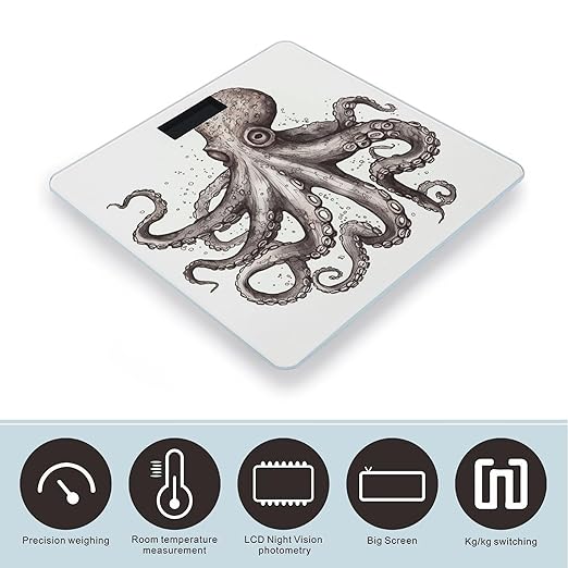 OctopusScale for Body Weight with LCD High Precision Weighing Scales Fashion Sturdy Tempered Glass Weight Scales Easy-to-Read Digital Bathroom Scale for Daily 400lb