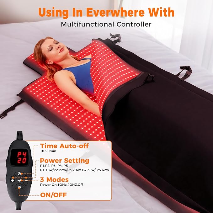 2570 LEDs Dual Full Body Red Light Therapy Mat Red Light Therapy Blanket 2570pcs 2in1 LEDs(660nm&amp 850nm) Premium Leather Adjustable Timer &amp Intensity