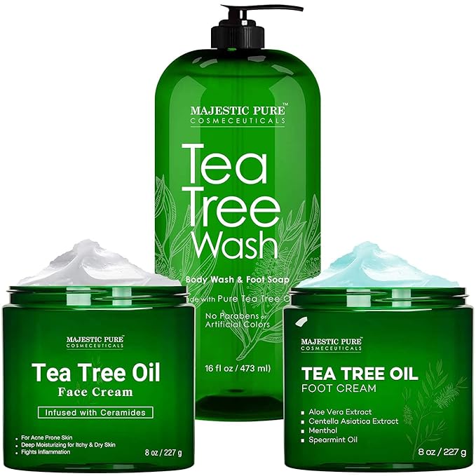 MAJESTIC PURE Tea Tree Body Wash Tea Tree Foot Cream &amp Tree Tea Face Cream Bundle