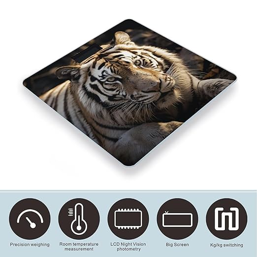 Digital Bathroom Scale for Body Weight Scale with Bright LCD Display High Accuracy Step-On Technology Auto On/Off Animal Tiger Digital Scales 400 Lbs /180kg