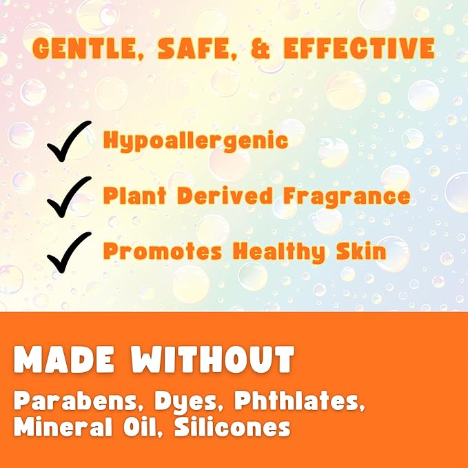 Kids Body Wash – Plant Based Gentle Moisturizer with Shea Butter – Safe for Sensitive Skin – Rainbow Drops – 3 Pack (8 oz Each)