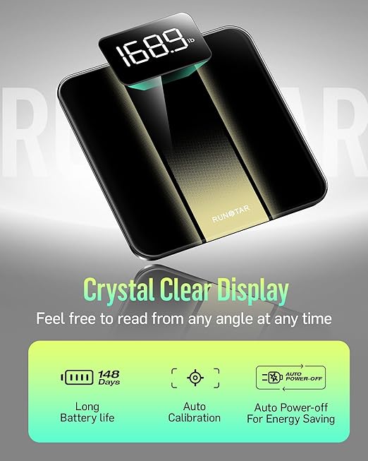 RunStar Digital Scale for Body Weight Accurate Bathroom Weight Scale with Clear LED Backlight Display Home Scale 400lb with Anti-Slip Design Black Golden