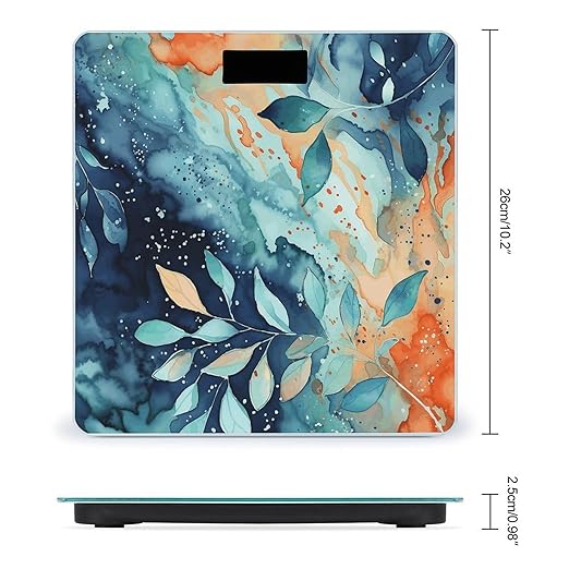Watercolor Pattern Scale for Body Weight Anti-Slip Tempered Glass Digital Bathroom Scales Clear LCD Display Weighing Scale Safe Rounded Corners Smart Scales