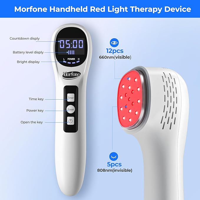 Handheld Red Light Therapy with StandInfrared Light Therapy Device with Timing &amp2 ModesRed Light Therapy Wand for face&ampBodyCold Therapy Machine for Wrists Knees Joints(5 * 808nm+12 * 650nm)