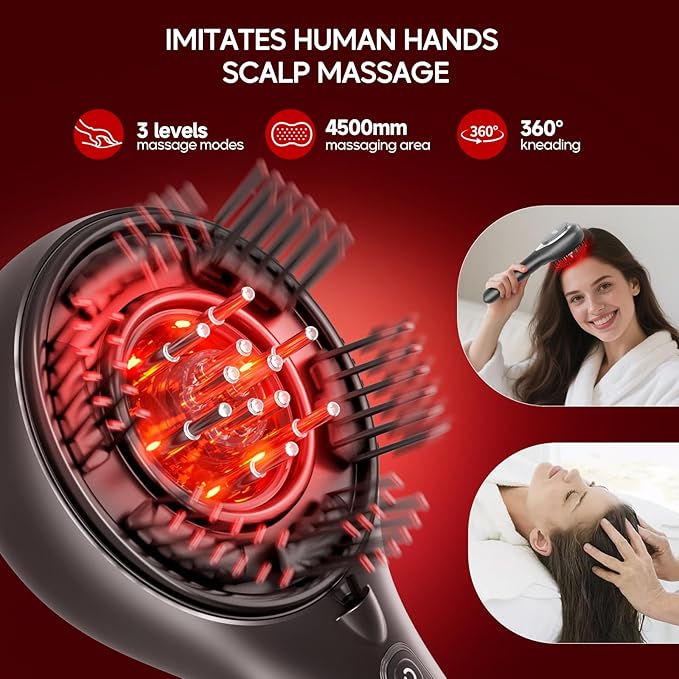 Morfone Upgrade 3 in 1 Electric Scalp Massager Brushes Hair Oil Applicator IPX7 Waterproof Scalp Massager Comb Cordless &amp Portable Adjustable Modes for Men Women (Gray)