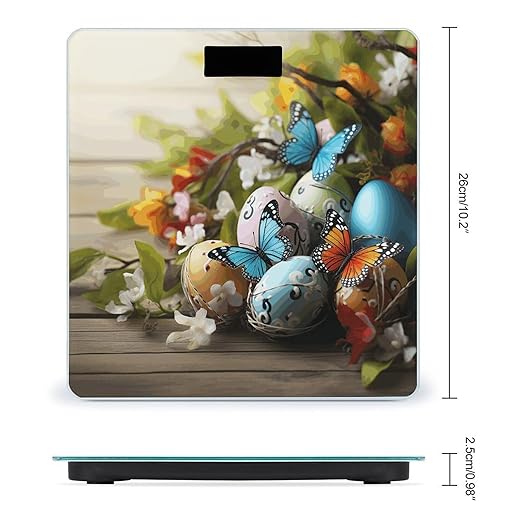 Easter Eggs with Butterfly Bathroom Scale for Body Weight Bathroom Weighing Scale with Backlit LCD Display Highly Accurate Measures Weight Up to 180kg