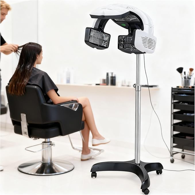 Floor-Standing Professional Hair Dryer with LCD Control Panel Hair Color Processor with 5 Independent Heating Units Adjustable Height Temperature &amp Time