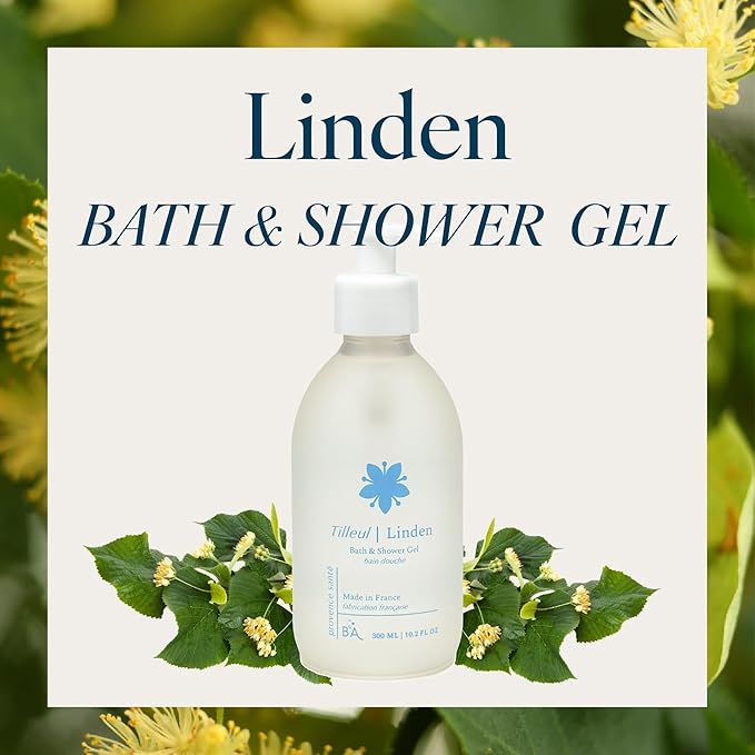 Provence Sante Cleansing Bath &amp Shower Gel - Moisturizing Almond Oil Body Wash for Dry Skin - Nourishing Fresh Linden Blossom Scent - Made in France - 10.2 Oz