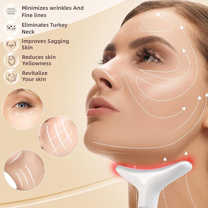 Red Light Therapy Facial Massager &amp Sculpting Device Portable 7-Color LED Skin Care Tool 490nm 525nm 630nm for Face and Neck Reducing Double Chin for Women and Man