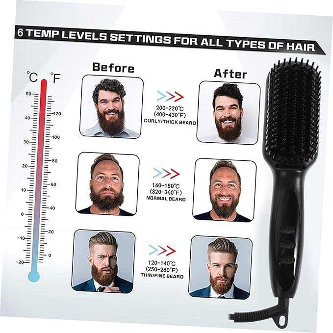 6 Beard and Hair Straightening Brush Gears Heat Professional Electric Comb for Smooth Shiny Styles LCD Display Rotating Cord for Home and Travel