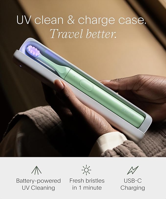 SURI 2.0 New Sonic Electric Toothbrush with Pressure Sensor &amp UV-Cleaning Travel Case | 1 Month+ Battery | Electric Toothbrush for Adults | Travel Toothbrushes | Tooth Brush | Green