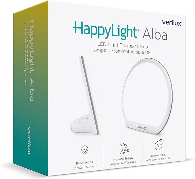 Verilux HappyLight Alba - New Round UV-Free LED Therapy Lamp Bright White Light with 10000 Lux Adjustable Brightness Color and Countdown Timer