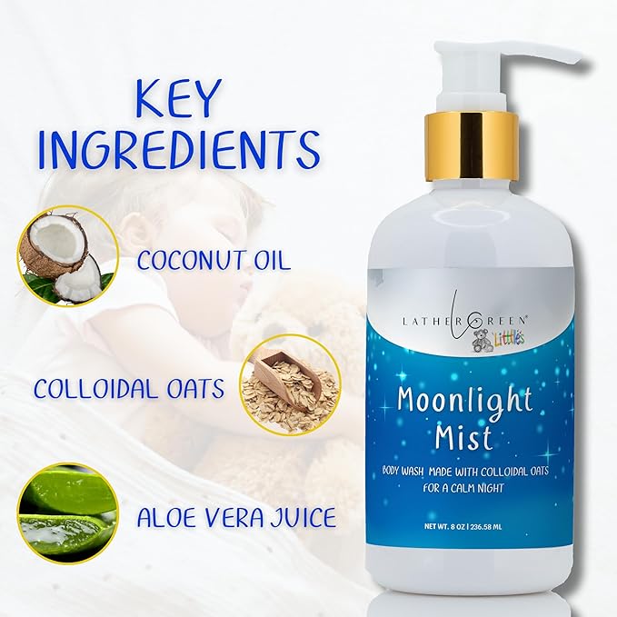 Kids Body Wash – Plant Based Gentle Moisturizer with Shea Butter – Safe for Sensitive Skin – Moonlight Mist – 3 Pack (8 oz Each)