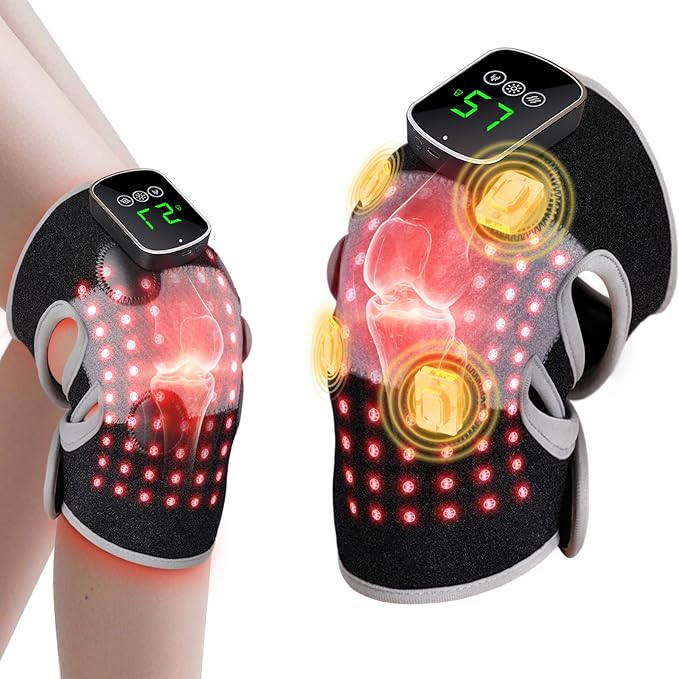 3-in-1 Red Light Therapy Knee Brace with 4 Vibration Massage Areas 5000mAh Rechargeable Heated Knee Massager 660nm&amp850nm Infrared Light Therapy Heated Device for Knee Elbow Shoulder Pain Relief