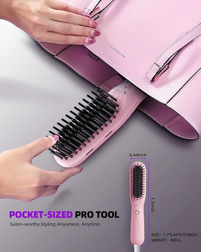 Hair Straightener Brush Portable Ionic Hair Straighteners for Women Straightening Brush with 3 Temp Settings 30 Min Auto Shut-Off Dual Voltage Hot Comb for Frizz-Free Styles