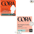 Cora Organic Feminine Care | Overnight Pads with Wings and Non-Applicator Tampon Pack | Ultra-Absorbent Unscented Natural Non-Toxic | 36 Overnight Pads and 72 Tampons | Bundle Pack